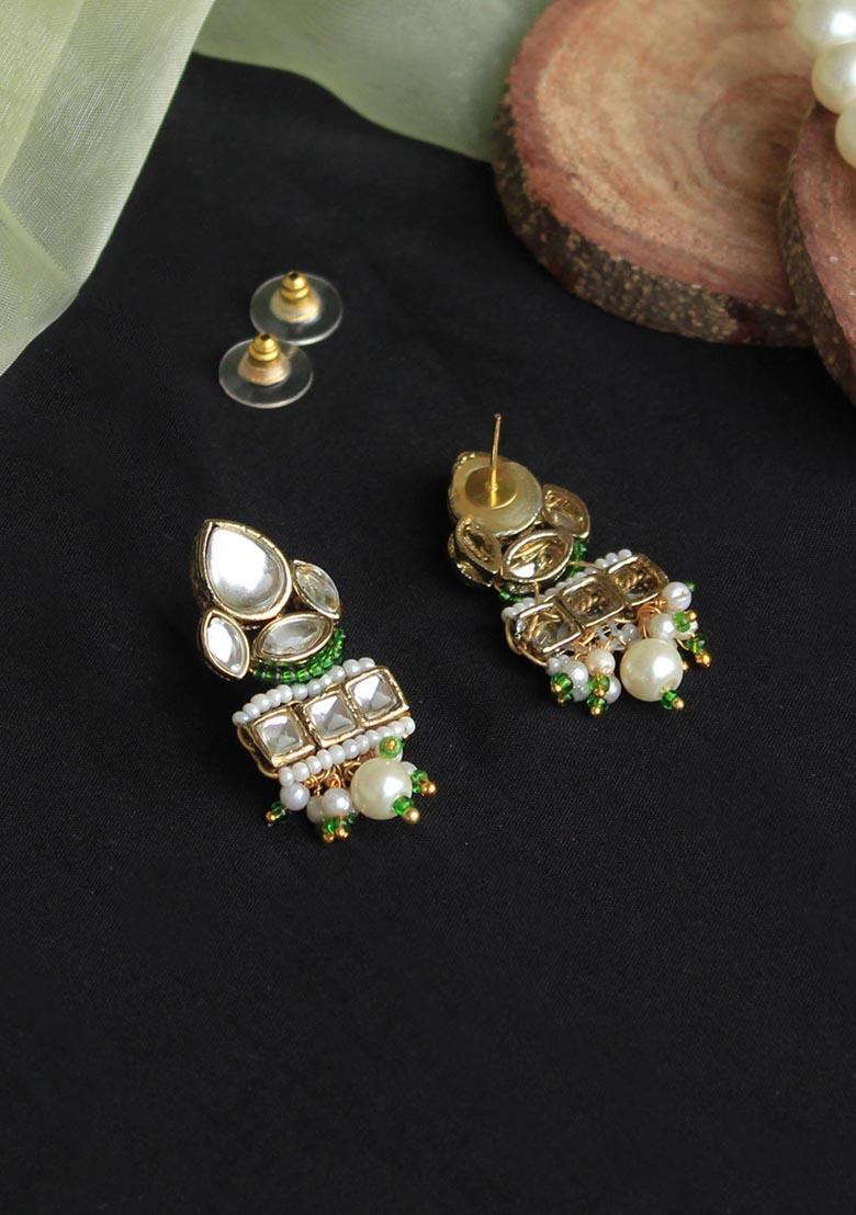 Green Mixed Alloy Divine Kundan Earrings