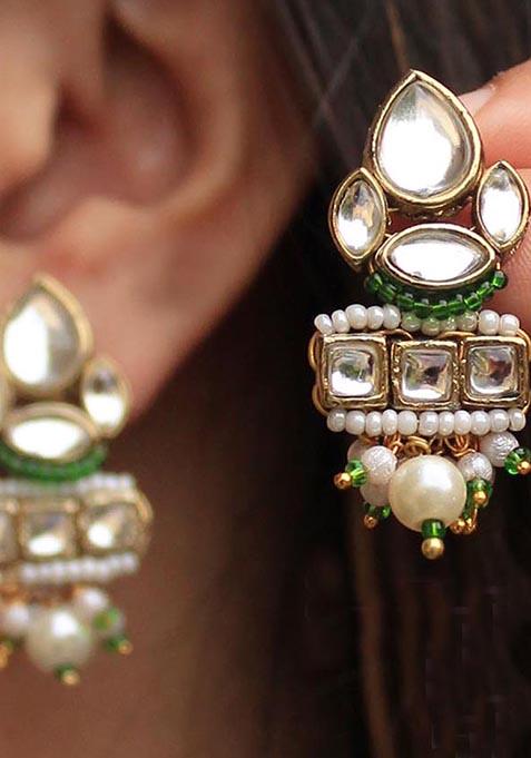 Green Mixed Alloy Divine Kundan Earrings