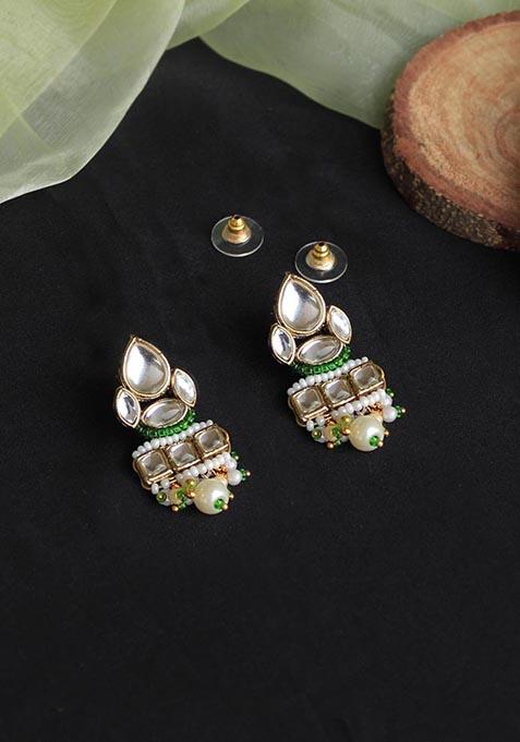 Green Mixed Alloy Divine Kundan Earrings