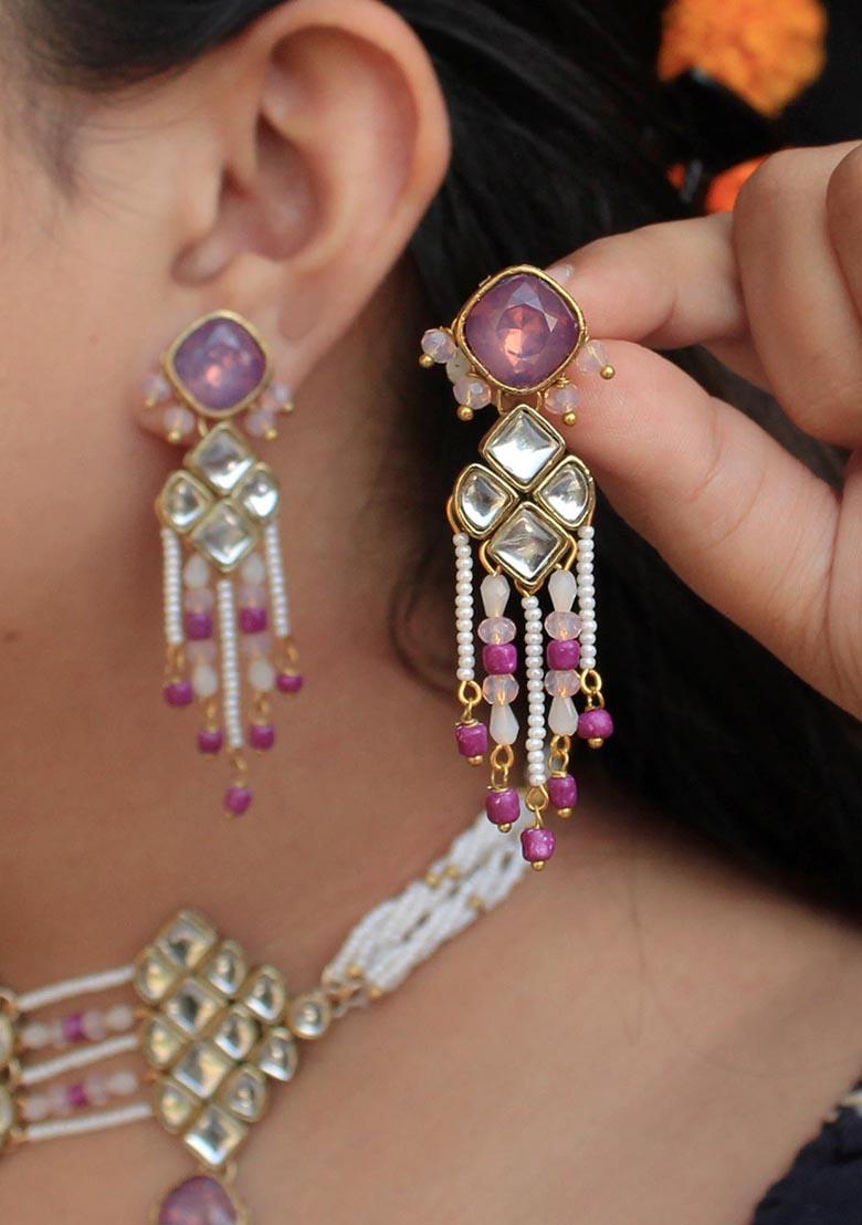 White Mixed Alloy Kundan Paradise Earrings
