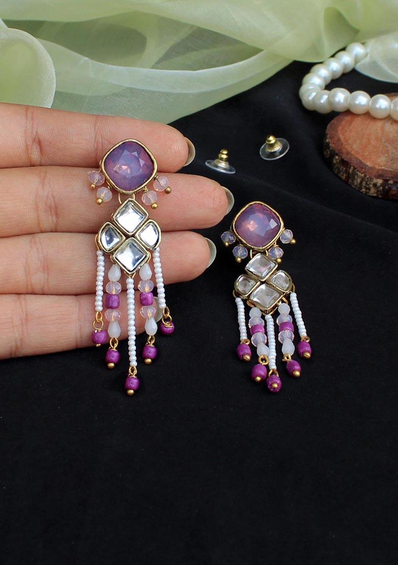White Mixed Alloy Kundan Paradise Earrings