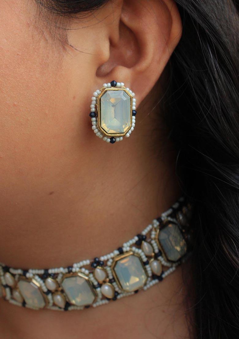 Sky Blue Mixed Alloy Sky Blue Crystal Stud Earrings