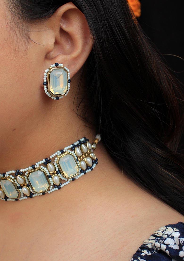 Sky Blue Mixed Alloy Sky Blue Crystal Stud Earrings