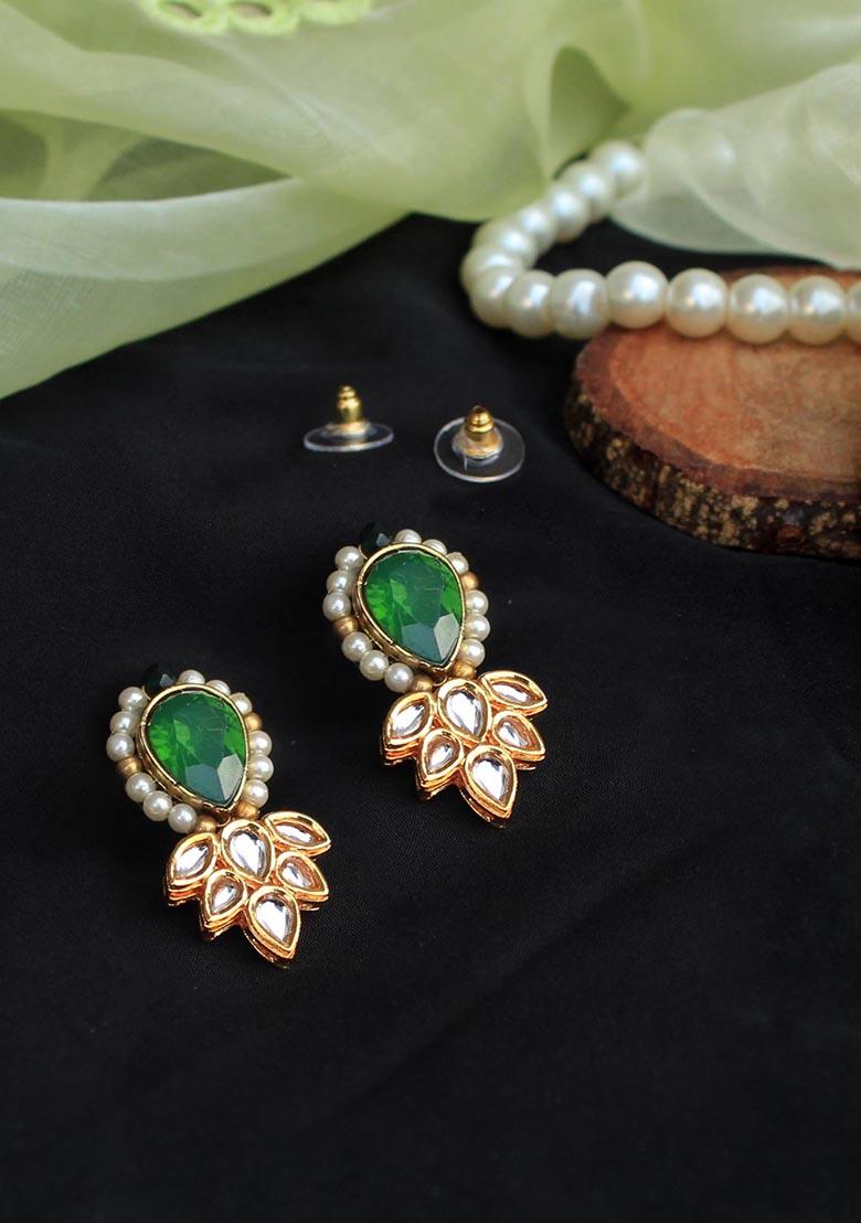 Green Mixed Alloy Ethnic Bling Stud Earrings
