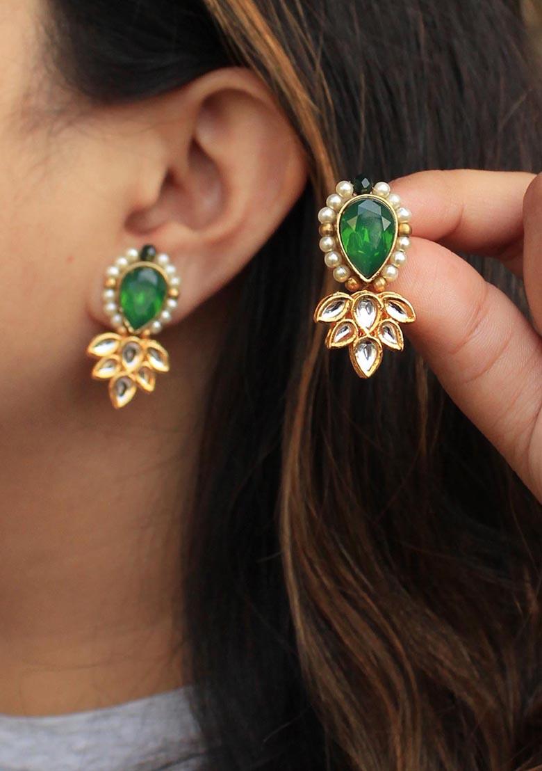Green Mixed Alloy Ethnic Bling Stud Earrings