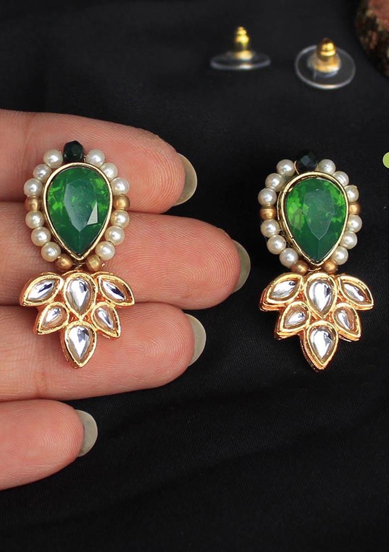 Green Mixed Alloy Ethnic Bling Stud Earrings