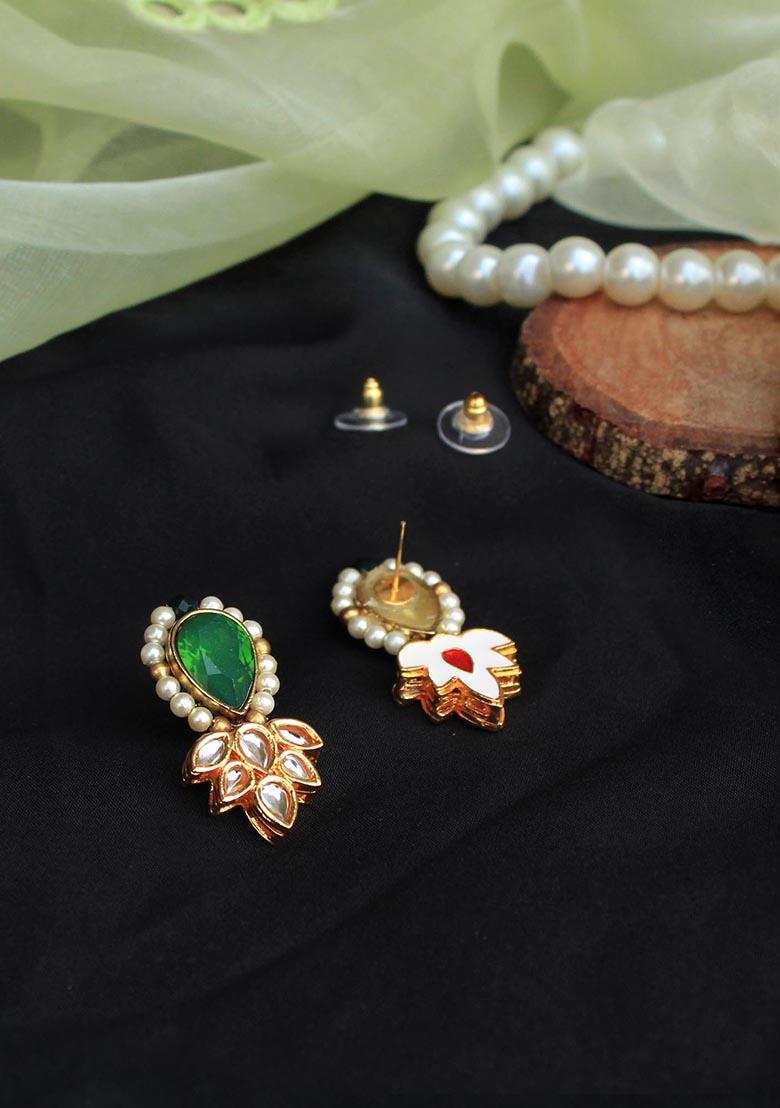 Green Mixed Alloy Ethnic Bling Stud Earrings