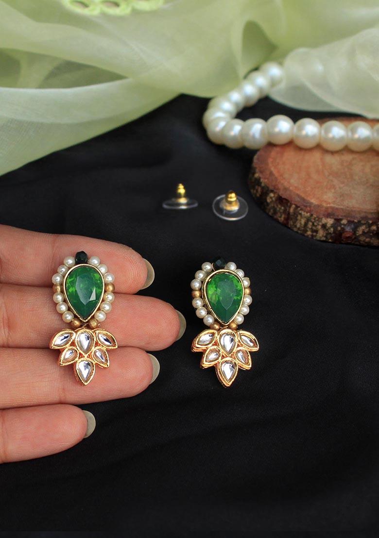 Green Mixed Alloy Ethnic Bling Stud Earrings