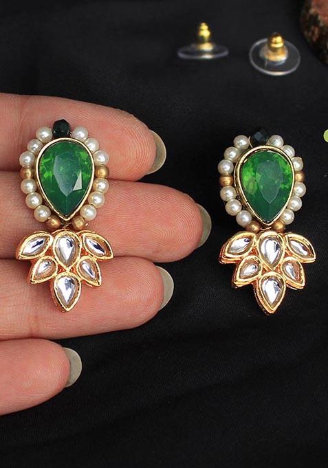 Green Mixed Alloy Ethnic Bling Stud Earrings