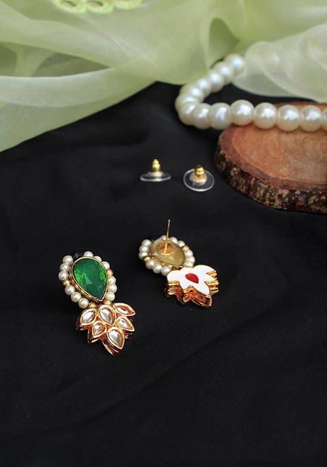 Green Mixed Alloy Ethnic Bling Stud Earrings