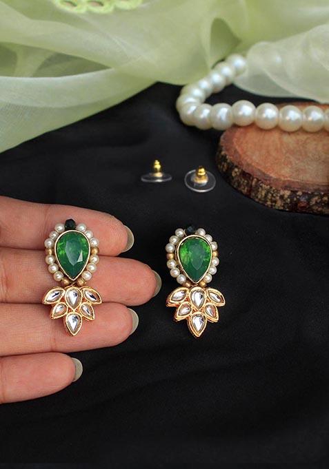 Green Mixed Alloy Ethnic Bling Stud Earrings