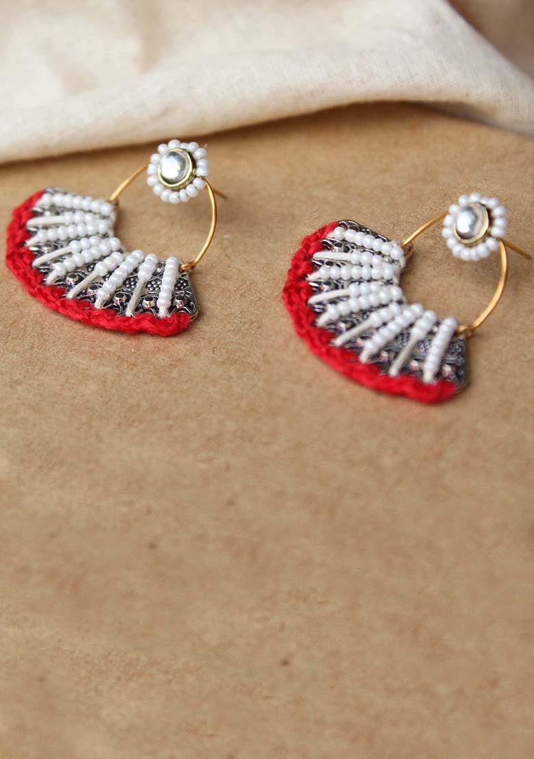 Red Mixed Alloy Redand White Beads Pankhi Earring Earrings