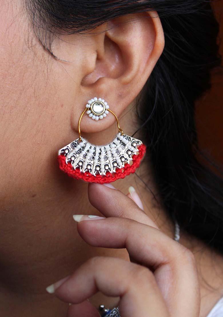 Red Mixed Alloy Redand White Beads Pankhi Earring Earrings