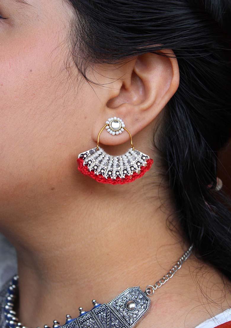 Red Mixed Alloy Redand White Beads Pankhi Earring Earrings