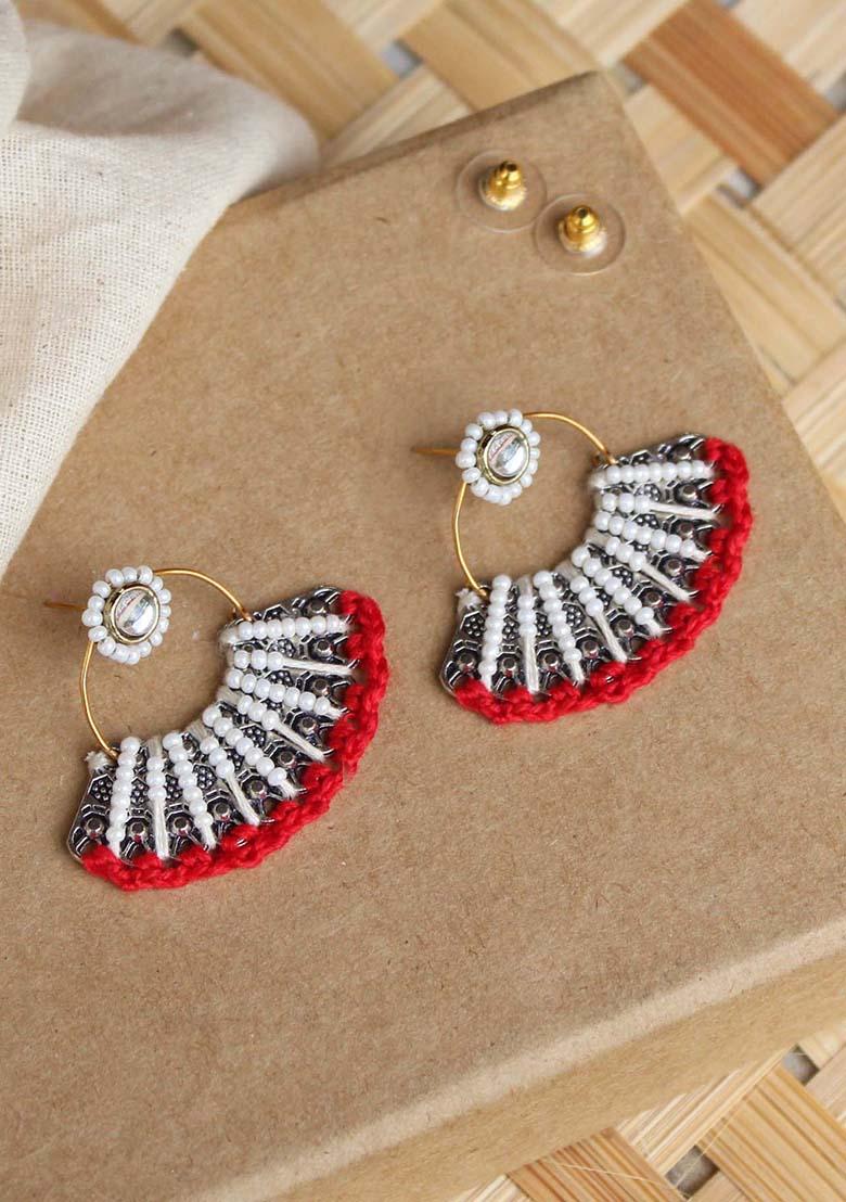 Red Mixed Alloy Redand White Beads Pankhi Earring Earrings