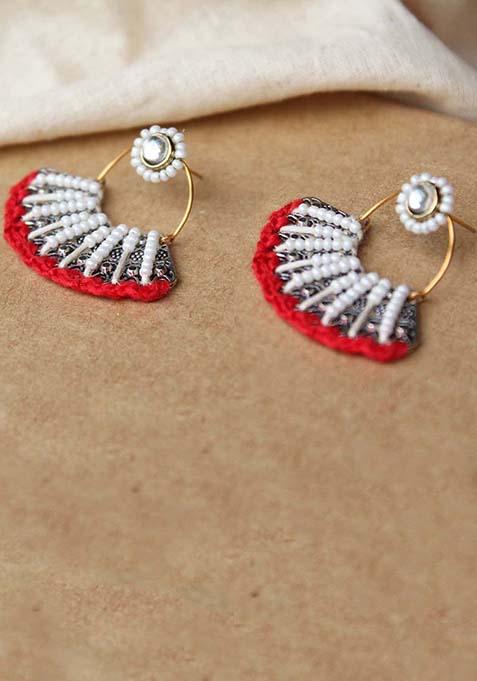 Red Mixed Alloy Redand White Beads Pankhi Earring Earrings