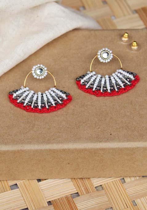 Red Mixed Alloy Redand White Beads Pankhi Earring Earrings