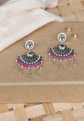 Pink Mixed Alloy Intricate Handcrafted D Drop Earrings