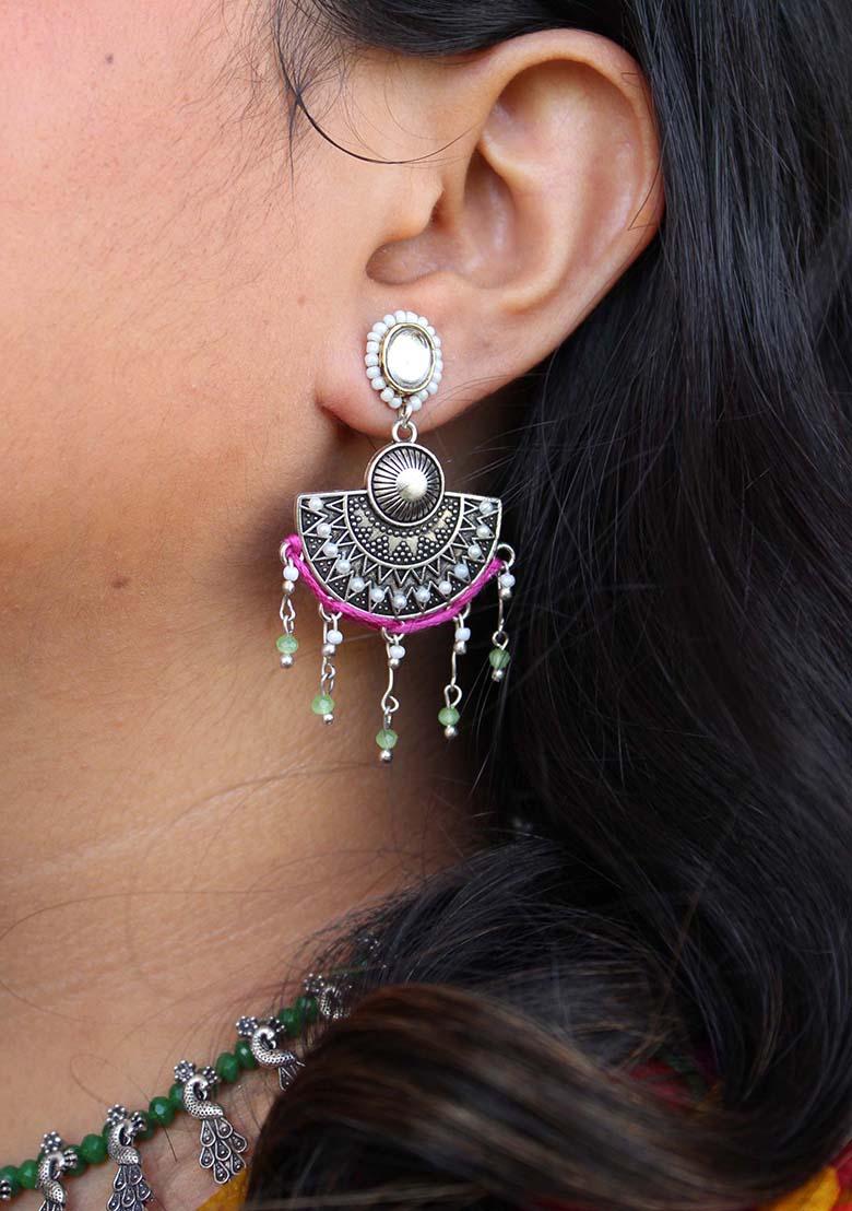 Pink Mixed Alloy Intricate Handcrafted D Drop Earrings