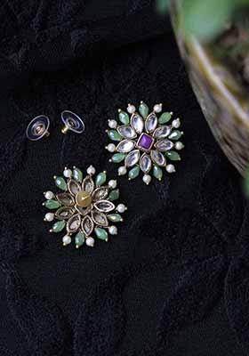 Multicolor Mixed Alloy Pearl Flower Studs Earrings