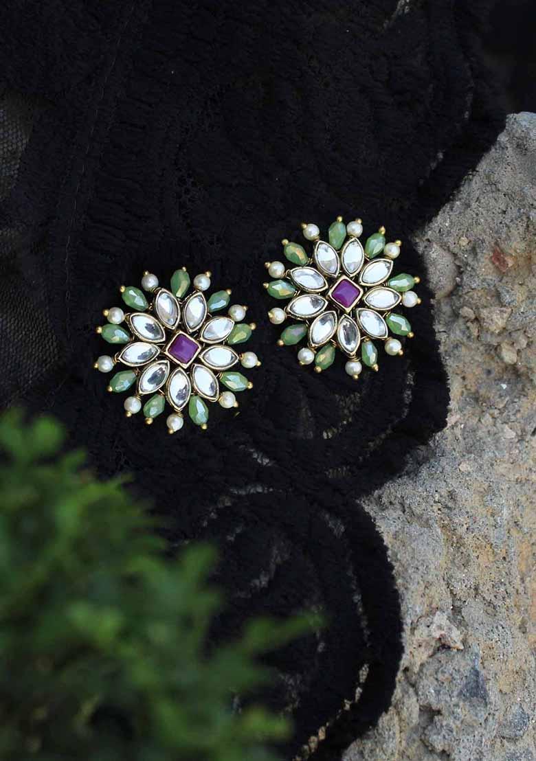 Multicolor Mixed Alloy Pearl Flower Studs Earrings