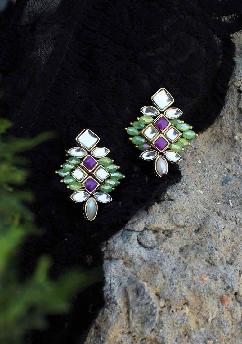 Multicolor Mixed Alloy Pearl Twirl Green Earring Earrings