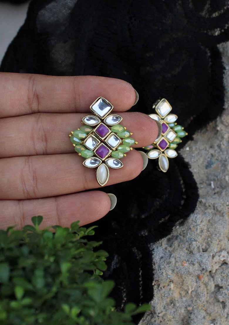 Multicolor Mixed Alloy Pearl Twirl Green Earring Earrings