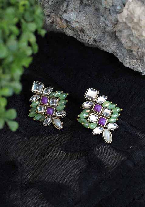 Multicolor Mixed Alloy Pearl Twirl Green Earring Earrings