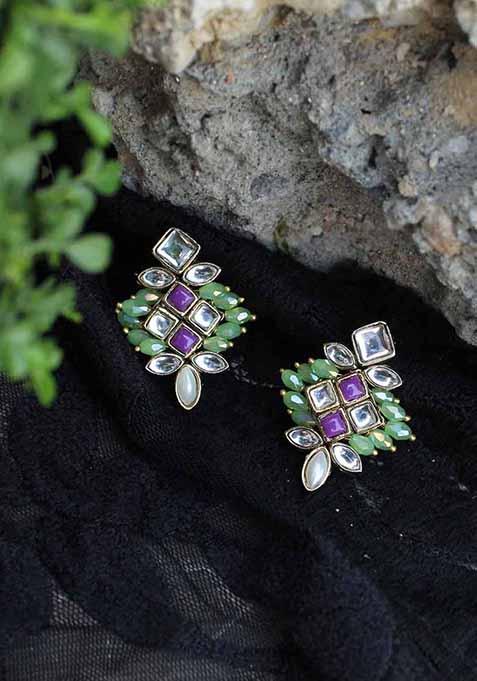 Multicolor Mixed Alloy Pearl Twirl Green Earring Earrings