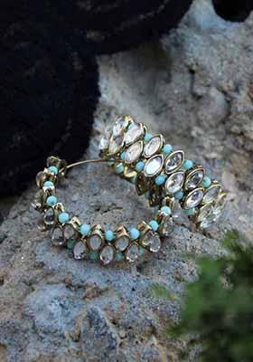 Green Mixed Alloy Hoop Loop Earrings