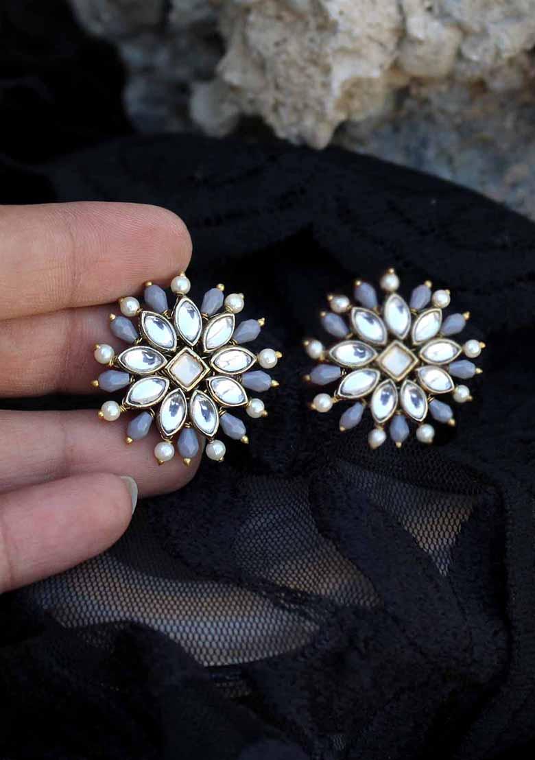 Grey Mixed Alloy Pearl Twirl Grey Earrings