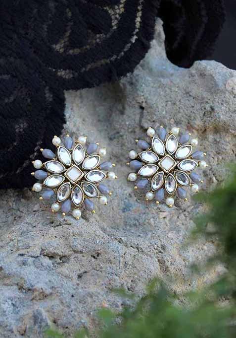 Grey Mixed Alloy Pearl Twirl Grey Earrings