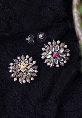 Pink Mixed Alloy Pearl Twirl Pink Earring Earrings