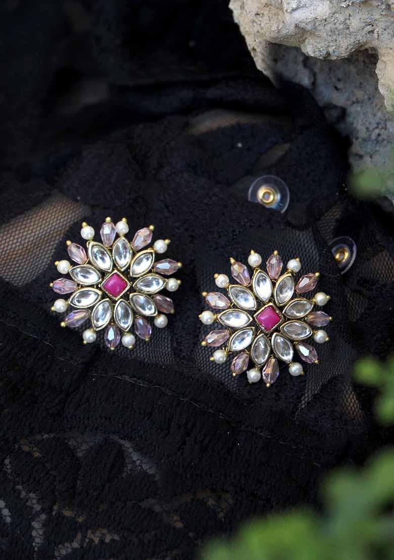 Pink Mixed Alloy Pearl Twirl Pink Earring Earrings