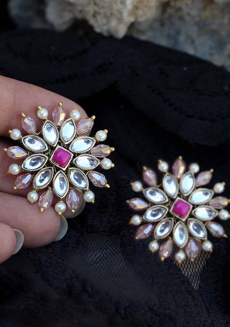 Pink Mixed Alloy Pearl Twirl Pink Earring Earrings