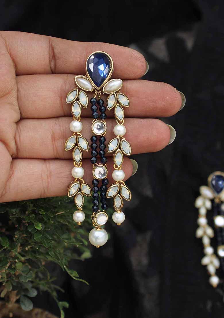 Multicolor Mixed Alloy Blues Hues Long Earrings