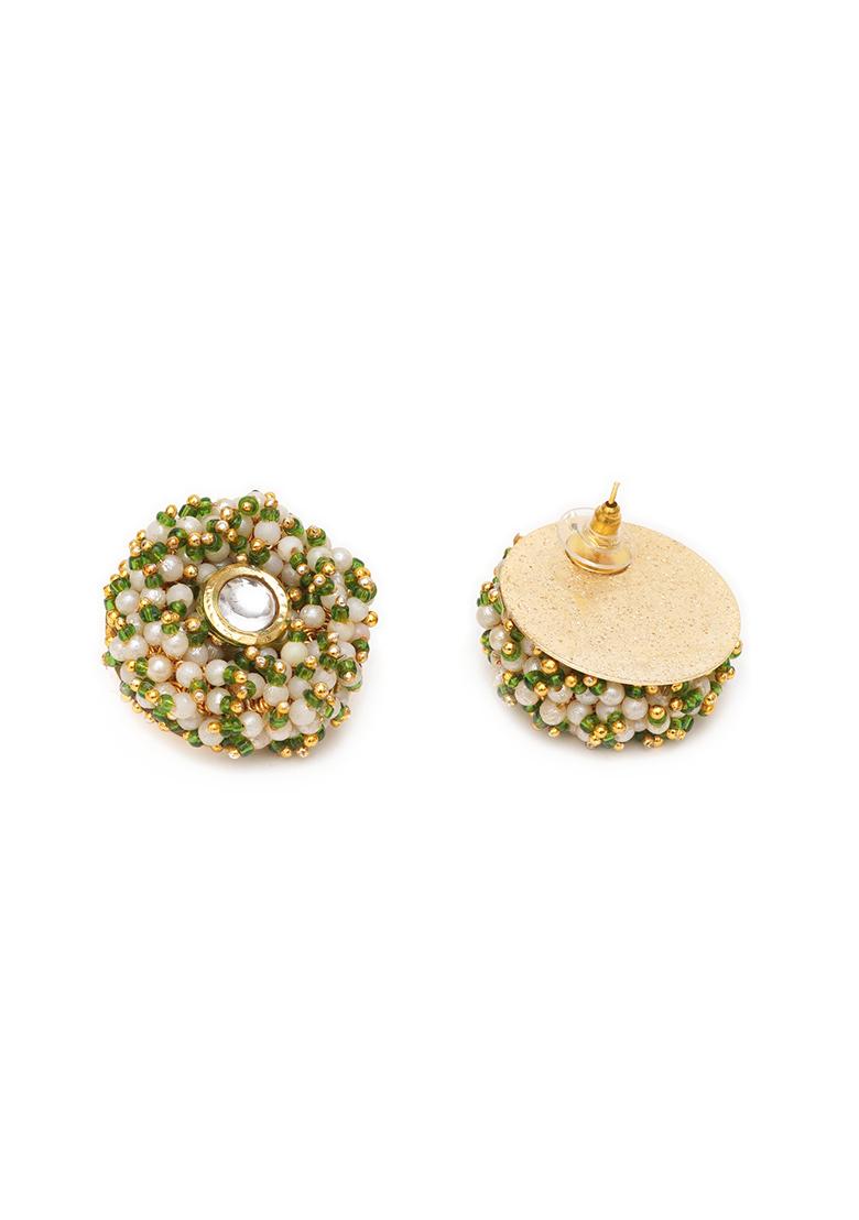 Green Mixed Alloy Gold Tone Greenand White Garden Of Pearl Kundan Earrings