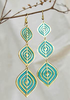 Blue Stainless Steel Aqua Ripple Resin Earrings
