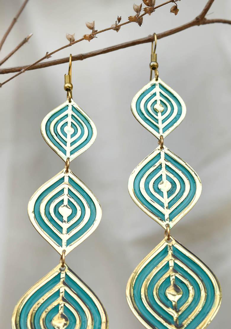 Blue Stainless Steel Aqua Ripple Resin Earrings