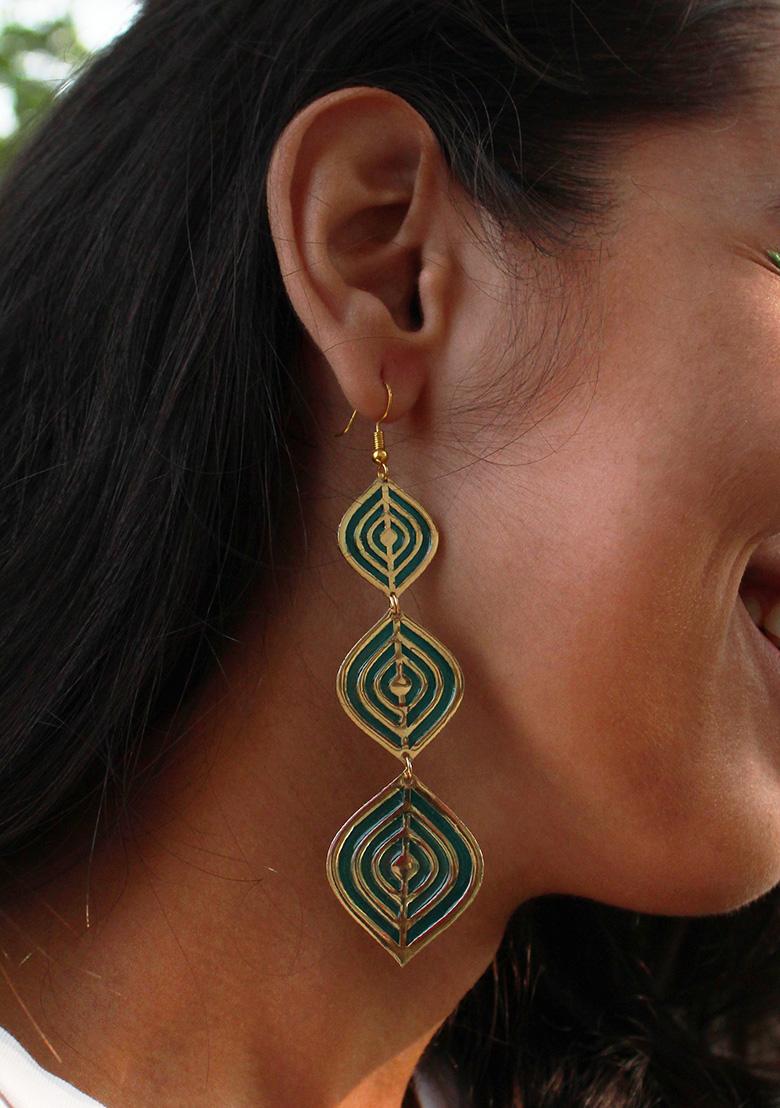 Blue Stainless Steel Aqua Ripple Resin Earrings