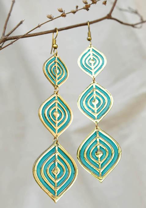 Blue Stainless Steel Aqua Ripple Resin Earrings