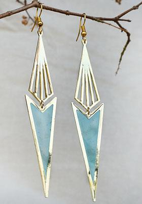 Blue Stainless Steel Icicle Blue Resin Earrings