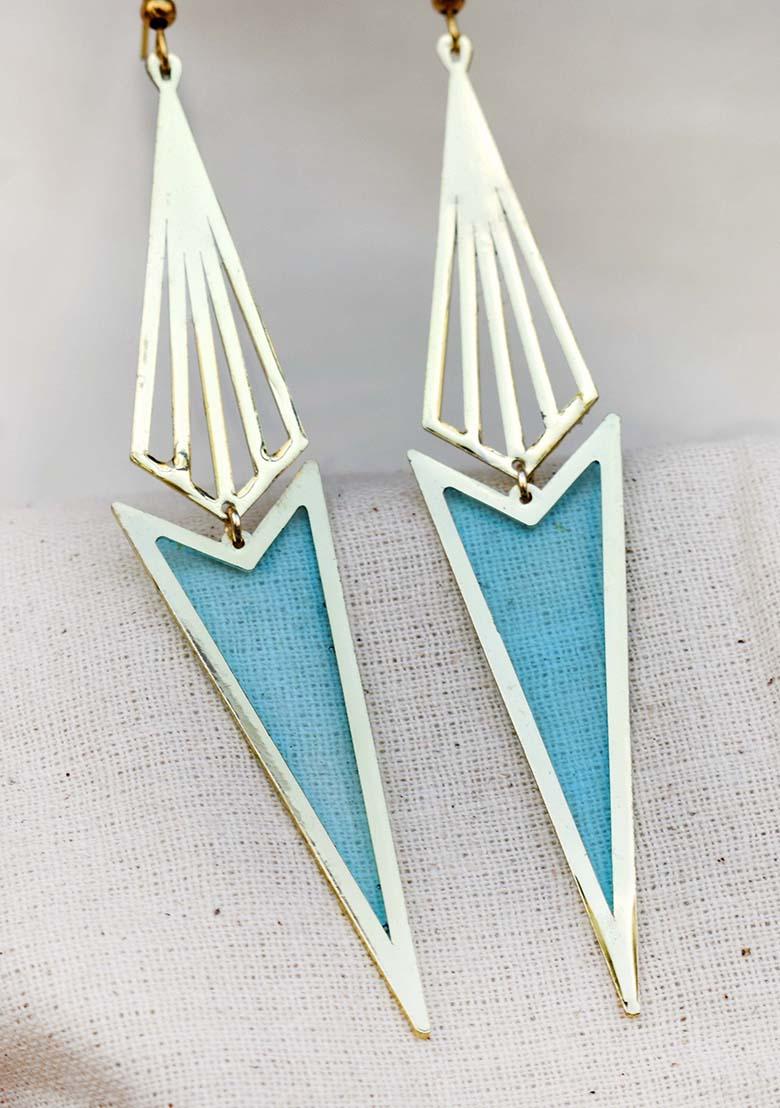 Blue Stainless Steel Icicle Blue Resin Earrings