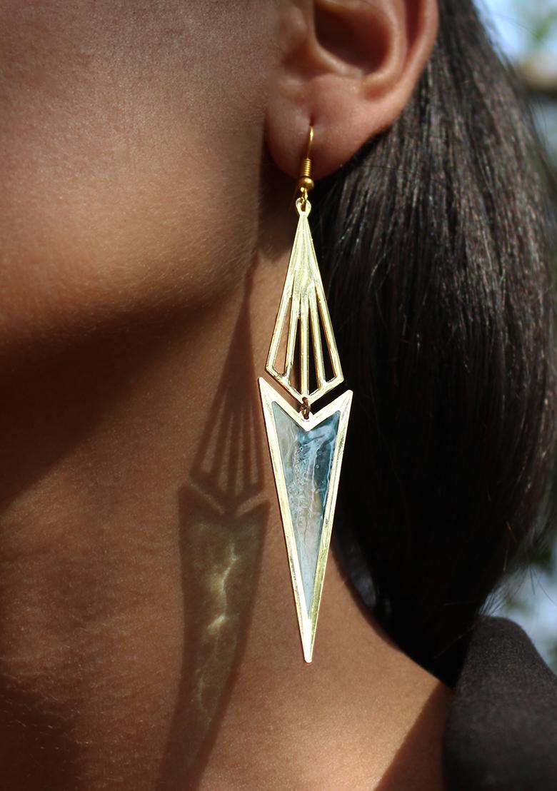 Blue Stainless Steel Icicle Blue Resin Earrings