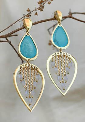 Blue Stainless Steel Water Dew Drops Blue Resin Earrings
