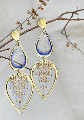 Light Blue Stainless Steel Water Dew Drops Transparent Blue Resin Earrings