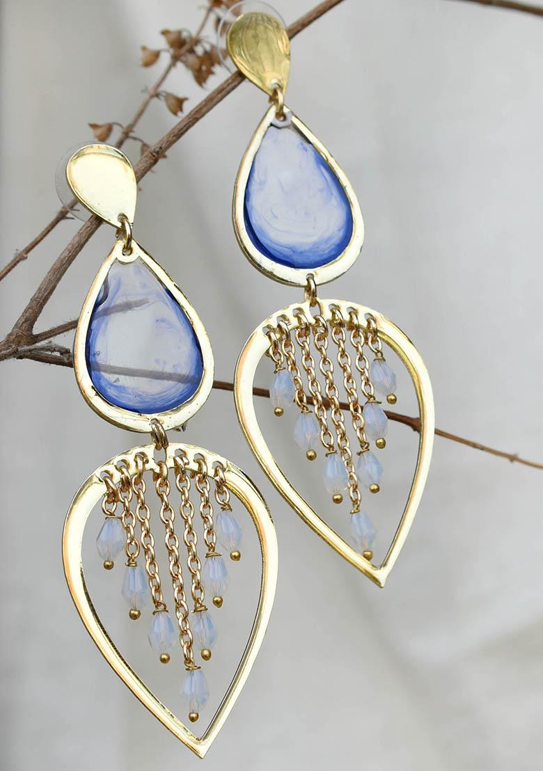 Light Blue Stainless Steel Water Dew Drops Transparent Blue Resin Earrings