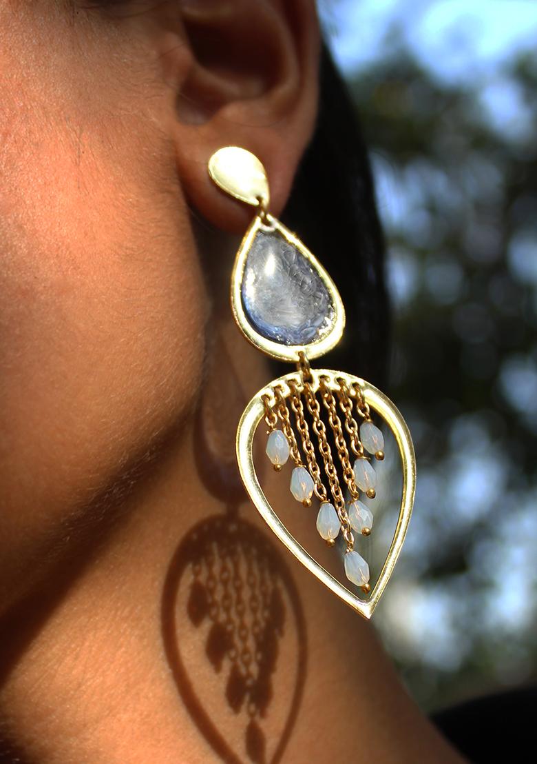 Light Blue Stainless Steel Water Dew Drops Transparent Blue Resin Earrings