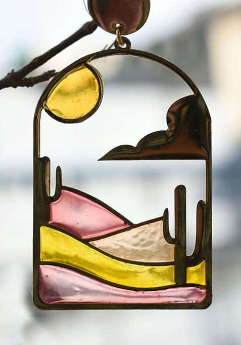 Yellow And Red Stainless Steel Sun Kissed Sands Resin Earrings