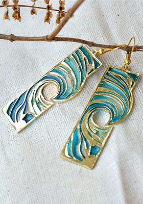 Blue Stainless Steel Beachy Waves Blue Resin Earrings